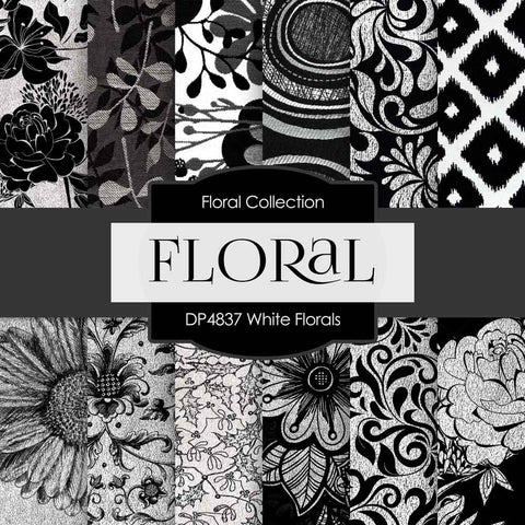 White Florals Digital Paper DP4837 - Digital Paper Shop
