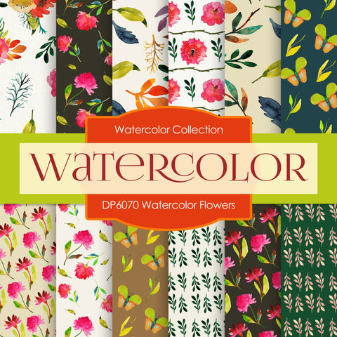 Watercolor Flowers Digital Paper DP6070 - Digital Paper Shop - 1