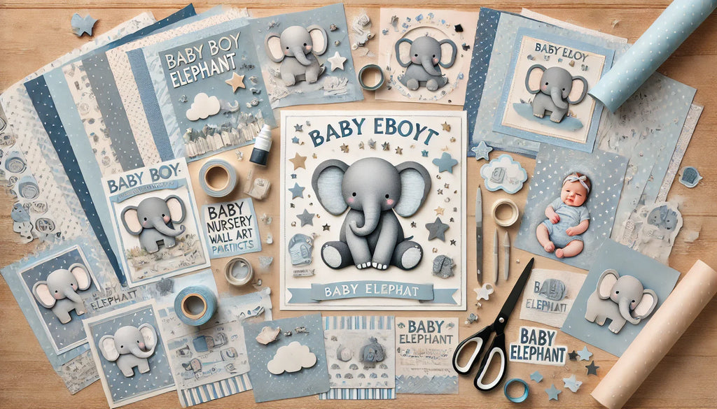 Adorable Baby Elephant Digital Printable Paper Crafts for Baby Boys
