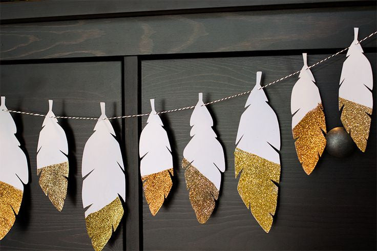 Using Gold Glitter Card to Make Thanksgiving Feather Place Cards