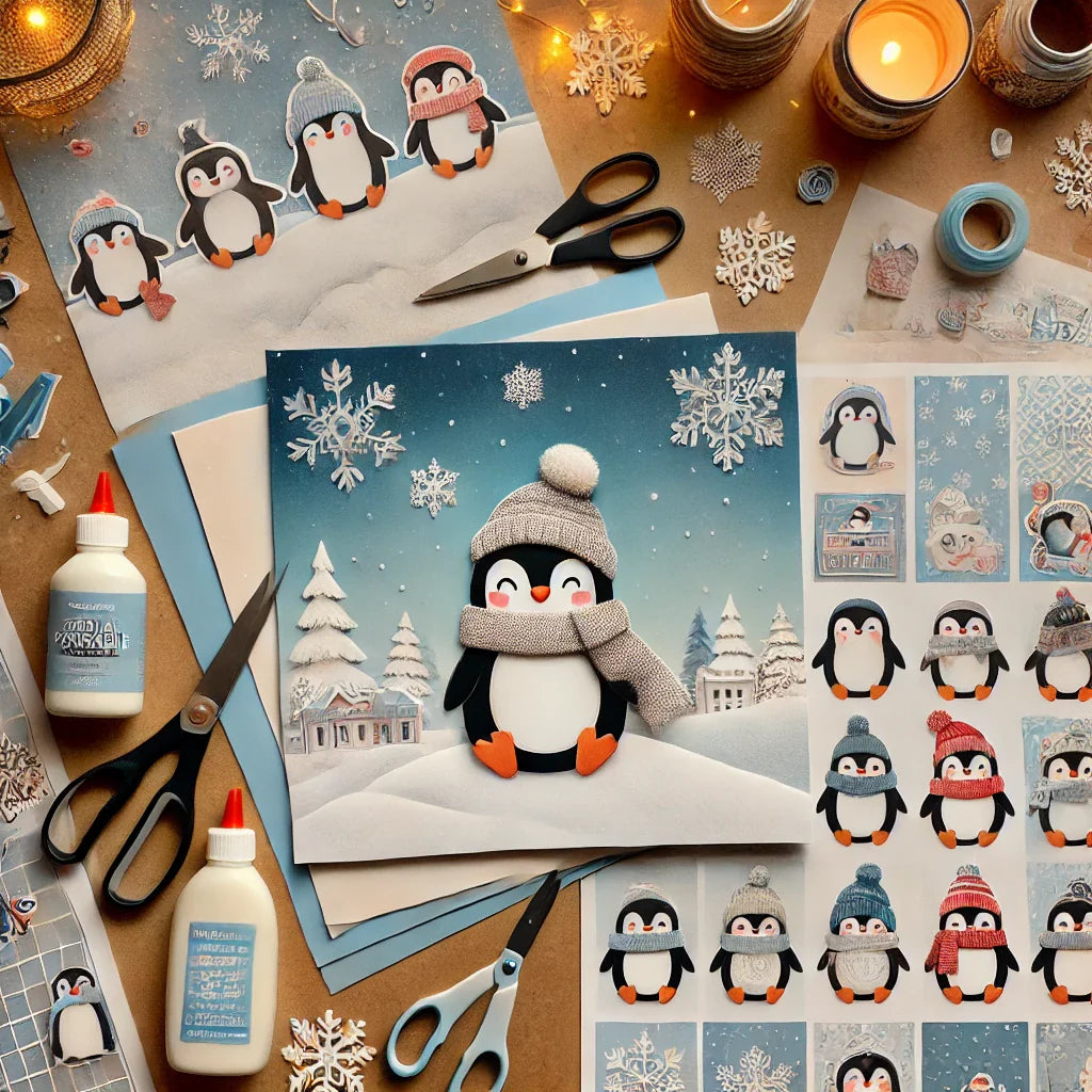 Winter Penguins Digital Printable Paper Scrapbooking Project