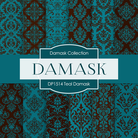 Teal Damask Digital Paper DP1514A