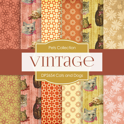 Vintage Cats and Dogs Digital Paper DP2654