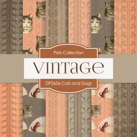 Vintage Cats and Dogs Digital Paper DP2656