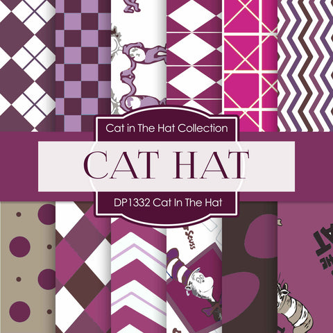 Cat In The Hat Digital Paper DP1332 - Digital Paper Shop
