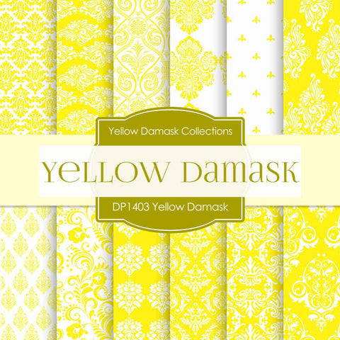 Yellow Damask Digital Paper DP1403 - Digital Paper Shop