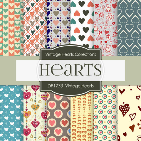 Vintage Hearts Digital Paper DP1773 - Digital Paper Shop