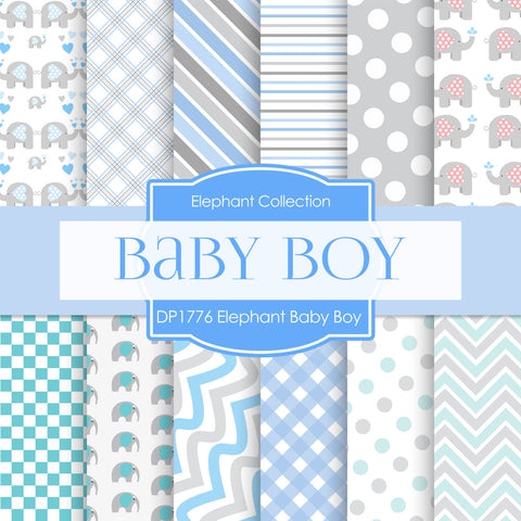 Elephant Baby Boy Blue And Gray Digital Paper DP1776 - Digital Paper Shop