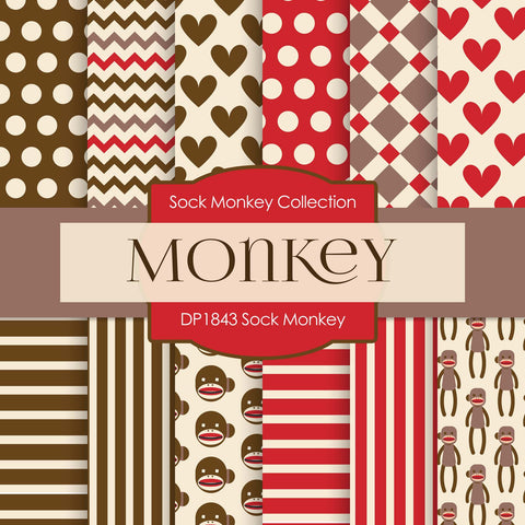 Sock Monkey Digital Paper DP1843 - Digital Paper Shop