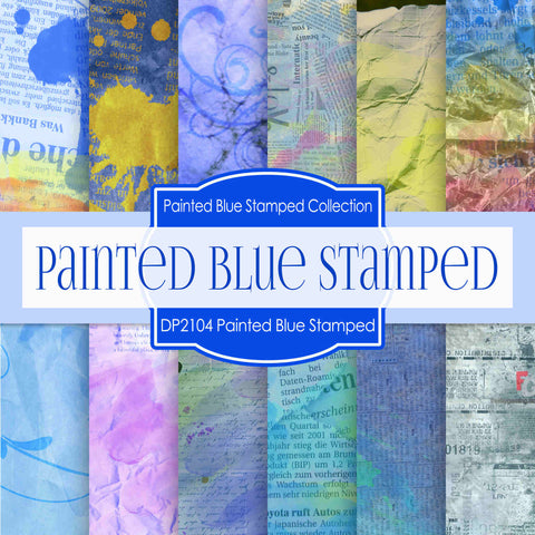 Painted Blue Stamped Texture Digital Paper DP2104 - Digital Paper Shop