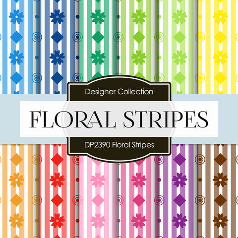 Floral Stripes Digital Paper DP2390 - Digital Paper Shop
