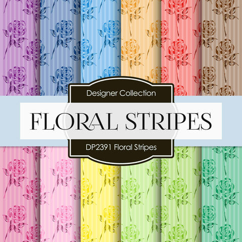 Floral Stripes Digital Paper DP2391 - Digital Paper Shop