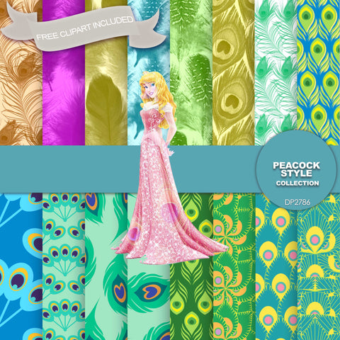 Peacock Style Digital Paper DP2786 - Digital Paper Shop