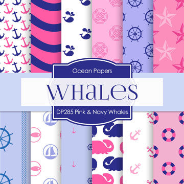Pink and Navy Whales Digital Paper DP285 - Digital Paper Shop