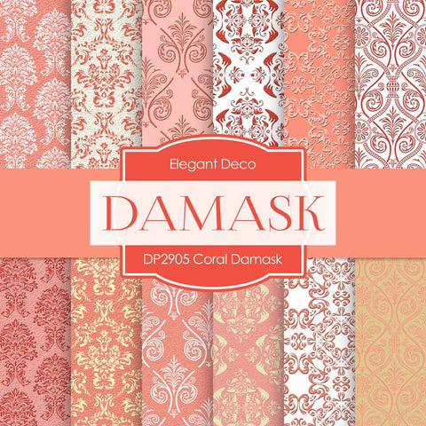 Coral Damask Digital Paper DP2905 - Digital Paper Shop