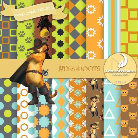 Puss In Boots Digital Paper DP3219 - Digital Paper Shop