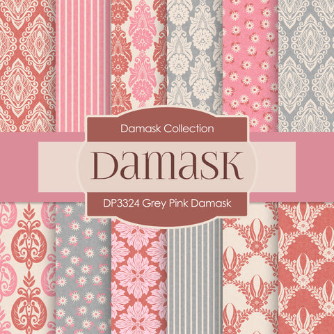 Grey Pink Damask Digital Paper DP3324 - Digital Paper Shop