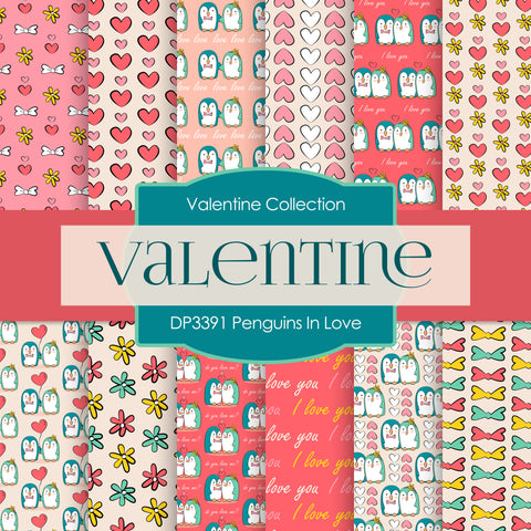Penguins In Love Digital Paper DP3391 - Digital Paper Shop