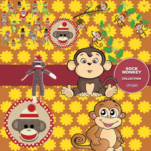 Sock Monkey Digital Paper DP3683 - Digital Paper Shop - 1