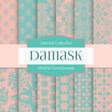 Coral Damask Digital Paper DP3704 - Digital Paper Shop