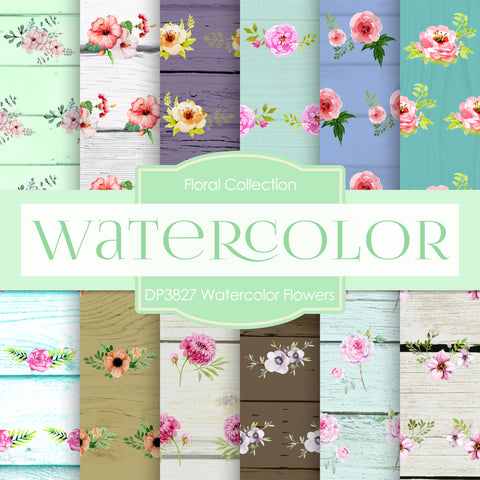 Watercolor Flowers Digital Paper DP3827 - Digital Paper Shop - 1