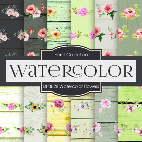 Watercolor Flowers Digital Paper DP3828 - Digital Paper Shop - 1