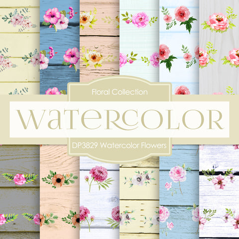 Watercolor Flowers Digital Paper DP3829 - Digital Paper Shop - 1