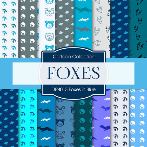Foxes in Blue Digital Paper DP4013 - Digital Paper Shop