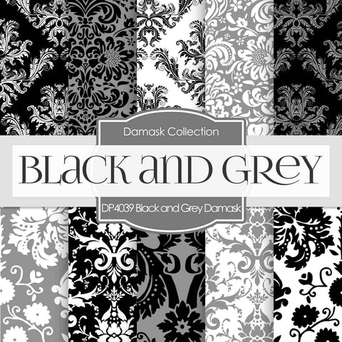 Black and Grey Damask Digital Paper DP4039 - Digital Paper Shop