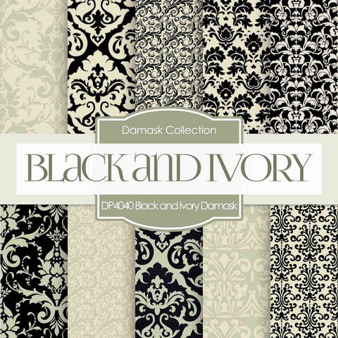 Black and Ivory Damask Digital Paper DP4040 - Digital Paper Shop