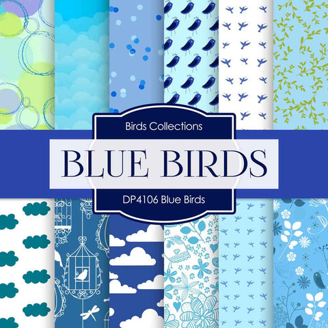 Blue Birds Digital Paper DP4106 - Digital Paper Shop