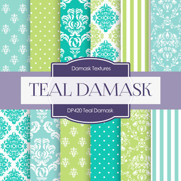 Teal Damask Digital Paper DP420 - Digital Paper Shop