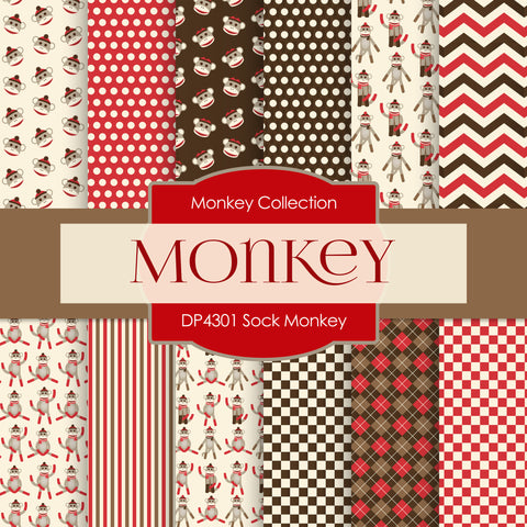 Sock Monkey Digital Paper DP4301A - Digital Paper Shop