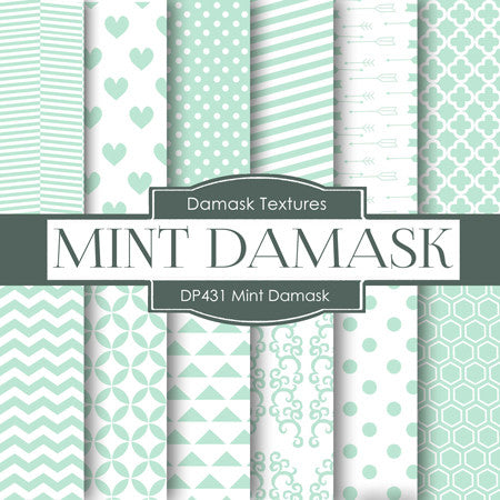 Minty Damask Digital Paper DP431 - Digital Paper Shop