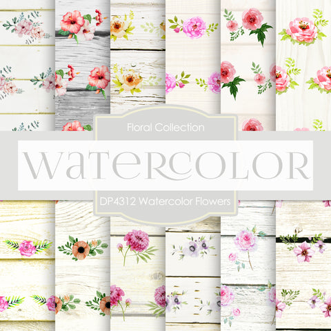 Watercolor Flowers Digital Paper DP4312 - Digital Paper Shop - 1