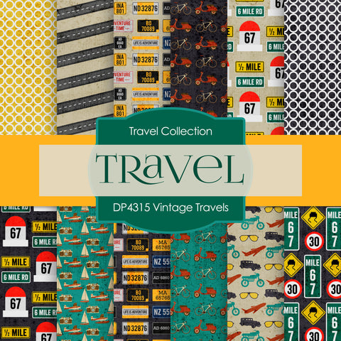 Vintage Travels Digital Paper DP4315A - Digital Paper Shop