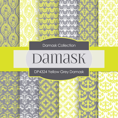 Yellow Grey Damask Digital Paper DP4324 - Digital Paper Shop