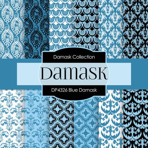 Blue Damask Digital Paper DP4326 - Digital Paper Shop