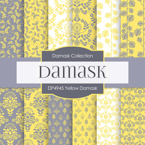 Yellow Damask Digital Paper DP4945 - Digital Paper Shop