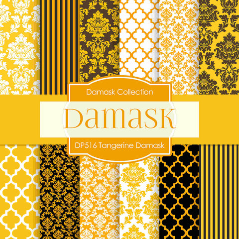 Tangerine Damask Digital Paper DP516 - Digital Paper Shop