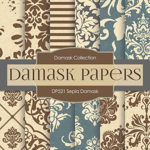 Sepia Damask Digital Paper DP521 - Digital Paper Shop