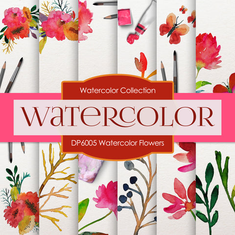 Watercolor Flowers Digital Paper DP6005 - Digital Paper Shop - 1