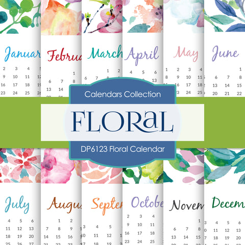 Floral Calendar Digital Paper DP6123 - Digital Paper Shop