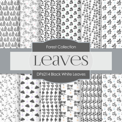 Black White Leaves Digital Paper DP6214B - Digital Paper Shop