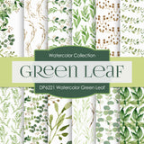 Watercolor Green Leaf Digital Paper DP6221B - Digital Paper Shop