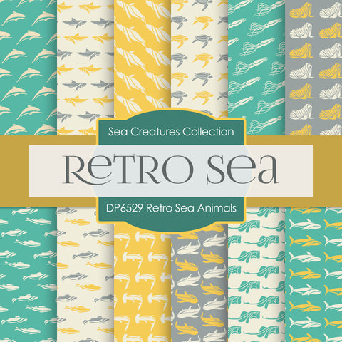 Retro Sea Animals Digital Paper DP6529 - Digital Paper Shop