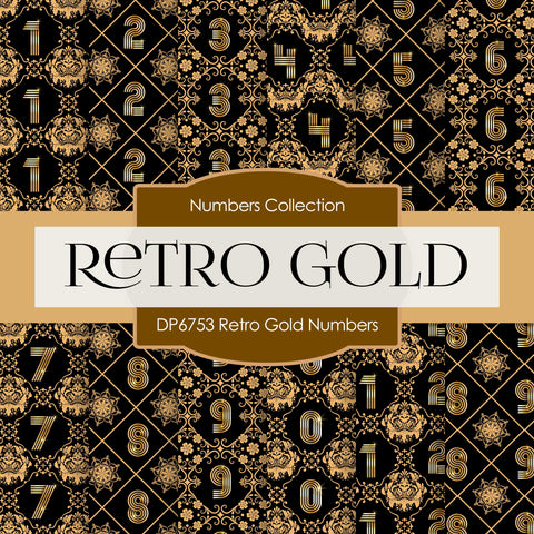 Retro Gold Numbers Digital Paper DP6753 - Digital Paper Shop