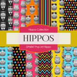 Pop Art Hippo Digital Paper DP6847 - Digital Paper Shop