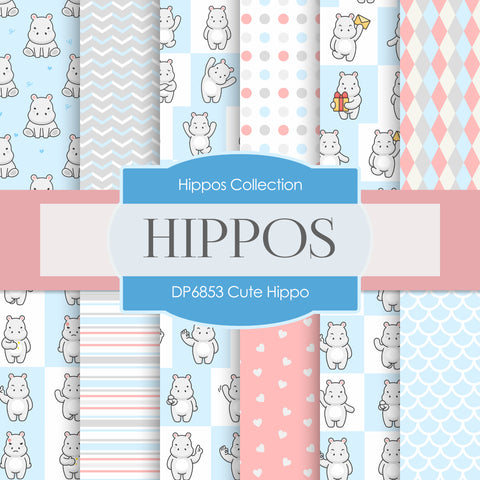 Cute Hippo Digital Paper DP6853 - Digital Paper Shop