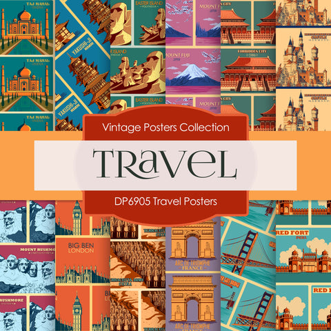 Travel Posters Digital Paper DP6905 - Digital Paper Shop